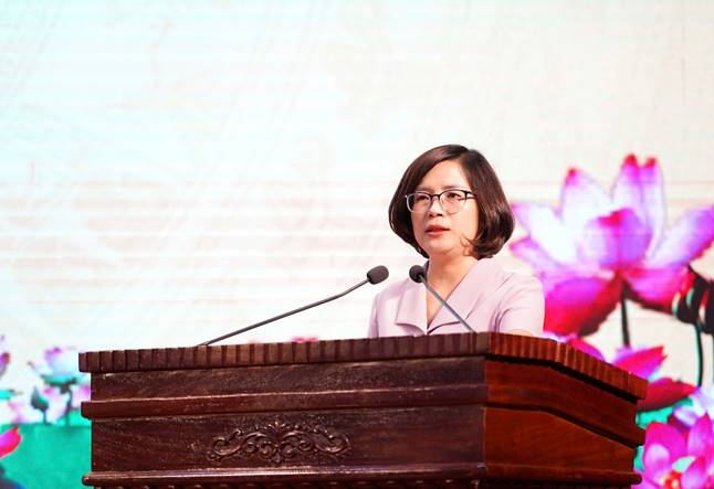 Đồng chí Nguyễn Thị Ngọc Hà - Phó Bí thư Thường trực Đảng ủy xã phát biểu khai mạc