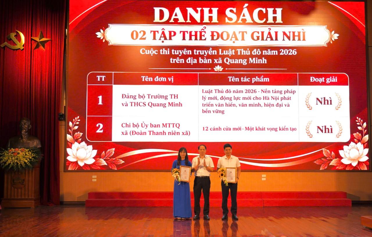 Đồng chí Lưu Văn Tư - UVBTV, Trưởng ban Xây dựng Đảng trao giải nhì cho các tập thể đạt giải